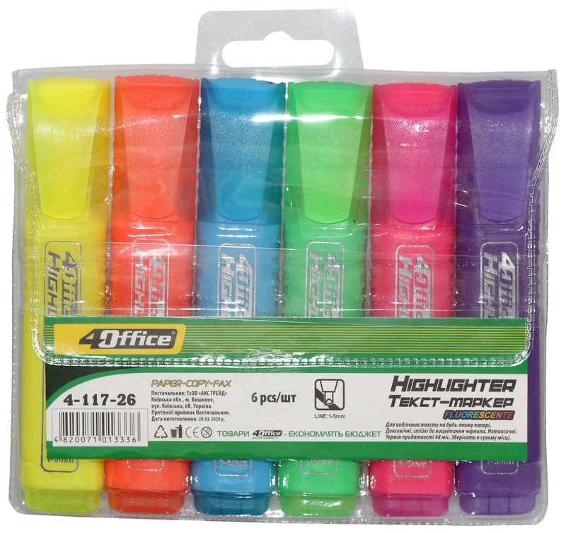 Набір 4OFFICE із 6-ти текстових-маркерів (4-117-26), різнокольорові